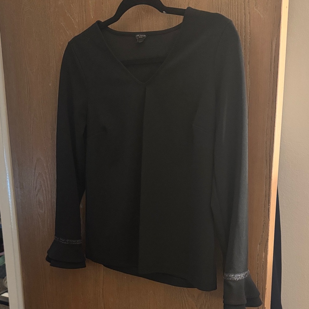 Ann Taylor Black Blouse with Ruffle Sleeves